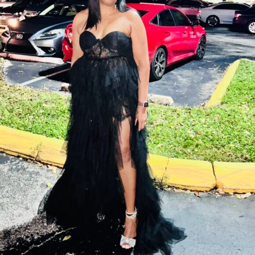 Luxe Strapless Lace Party Holiday Evening Formal Wedding Party - Picture 14 of 15